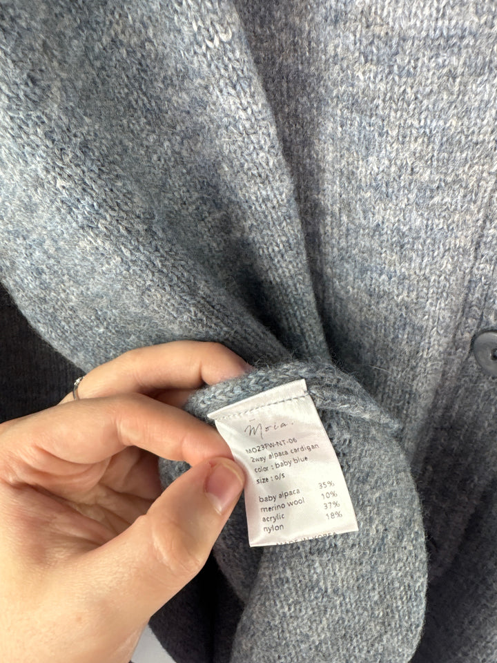 Womens Moia Blue Gray Alpaca Wool Blend V Neck Cardigan One Size