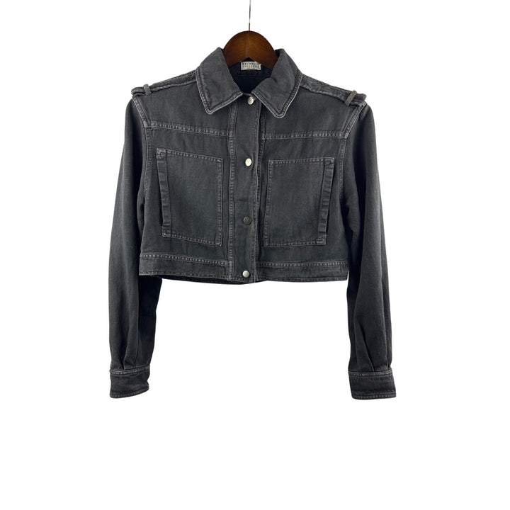 Women’s Brunello Cucinelli Small Light Washed Black Cropped Jean Jacket