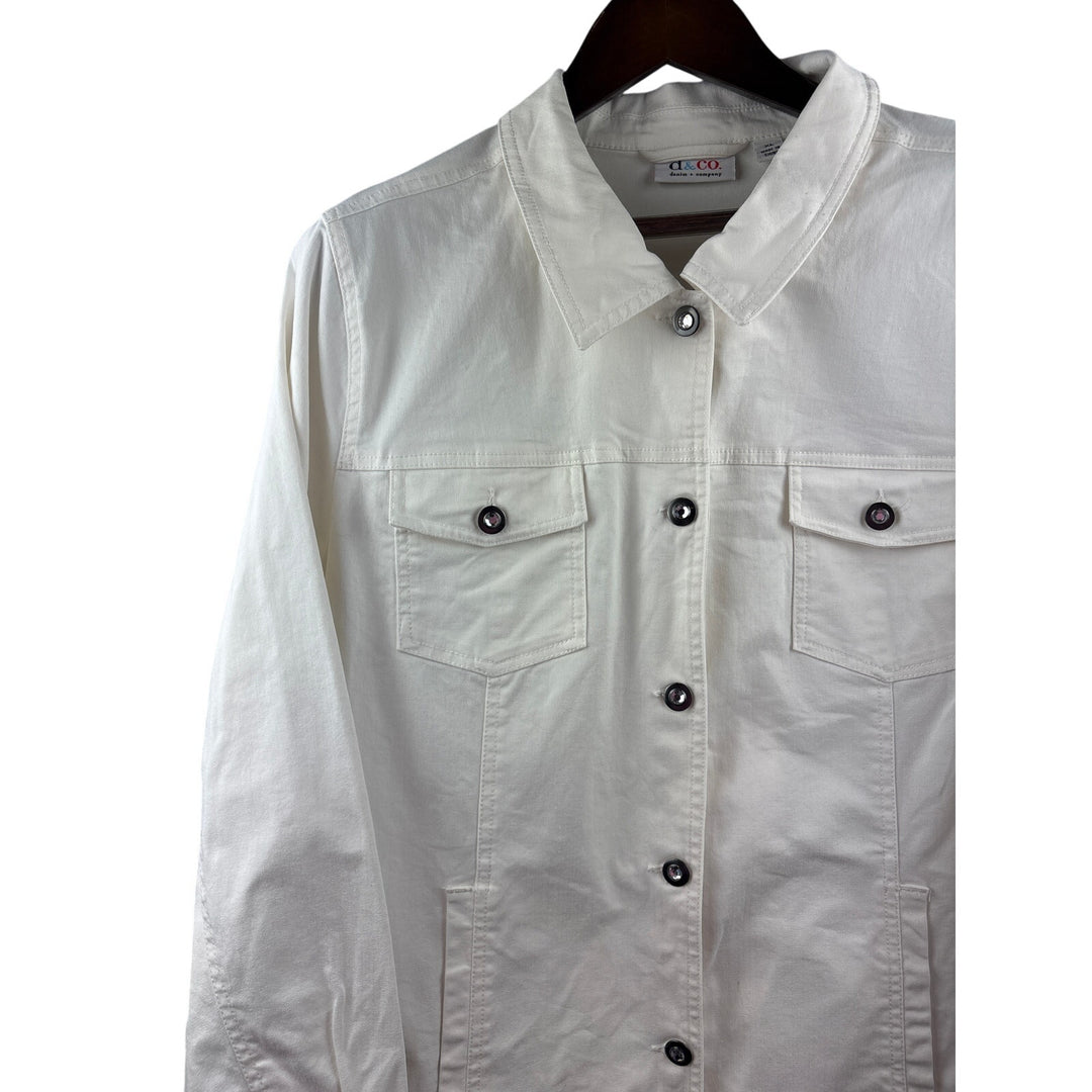 Women’s d&co. XL White Jean Jacket w/ Bejeweled Buttons