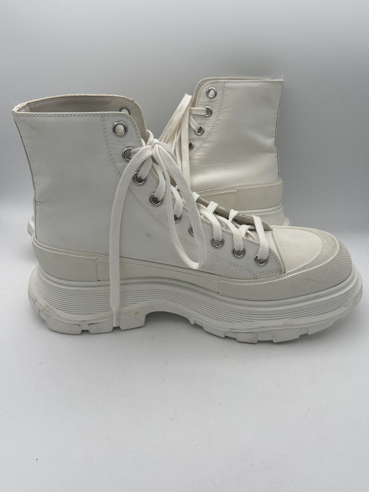 Women Alexander McQueen White Platform Sneakers With Silver Print Size 10