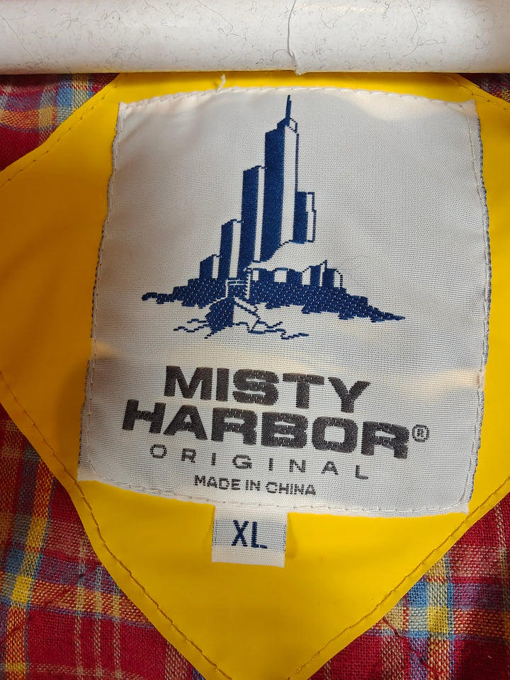 Misty Harbor Mens Yellow Hooded Rain Jacket Waterproof Plaid Lining XL