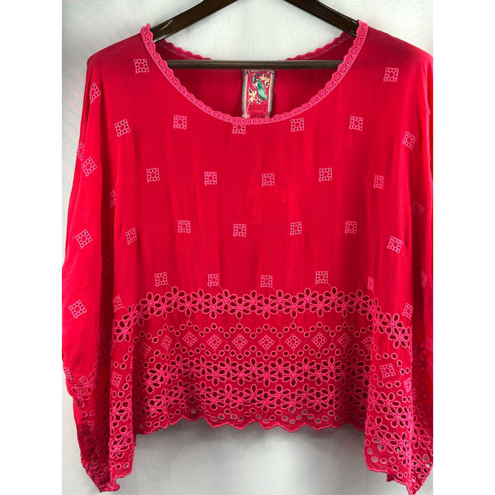 Women’s Dark Pink Johnny Was Poncho Style Blouse Size L