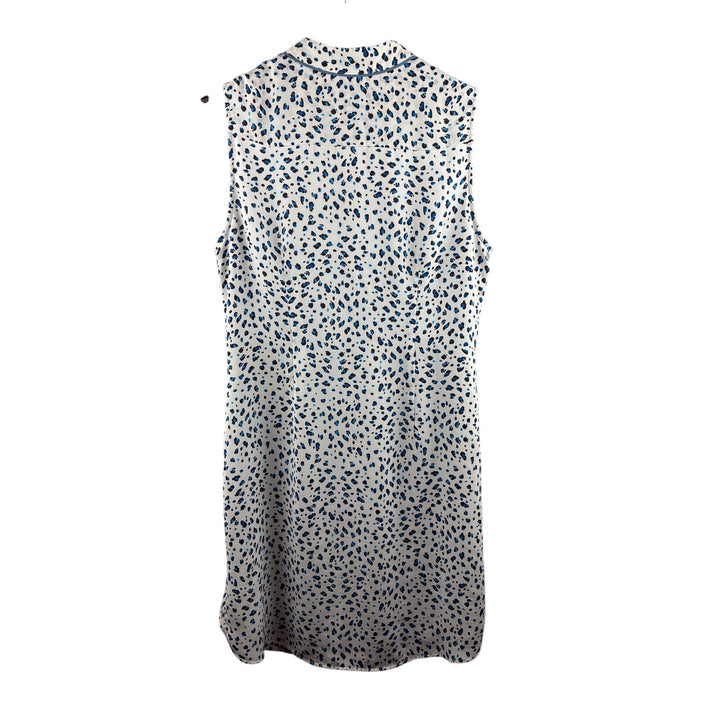Women’s CAbi Large White Sleeveless Button Up Dress w/ Blue Animal Print