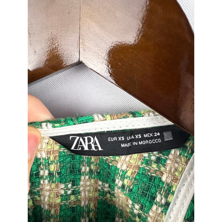 Women’s Zara XS Green, White, & Brown 60’s Style Sleeveless Mini Dress