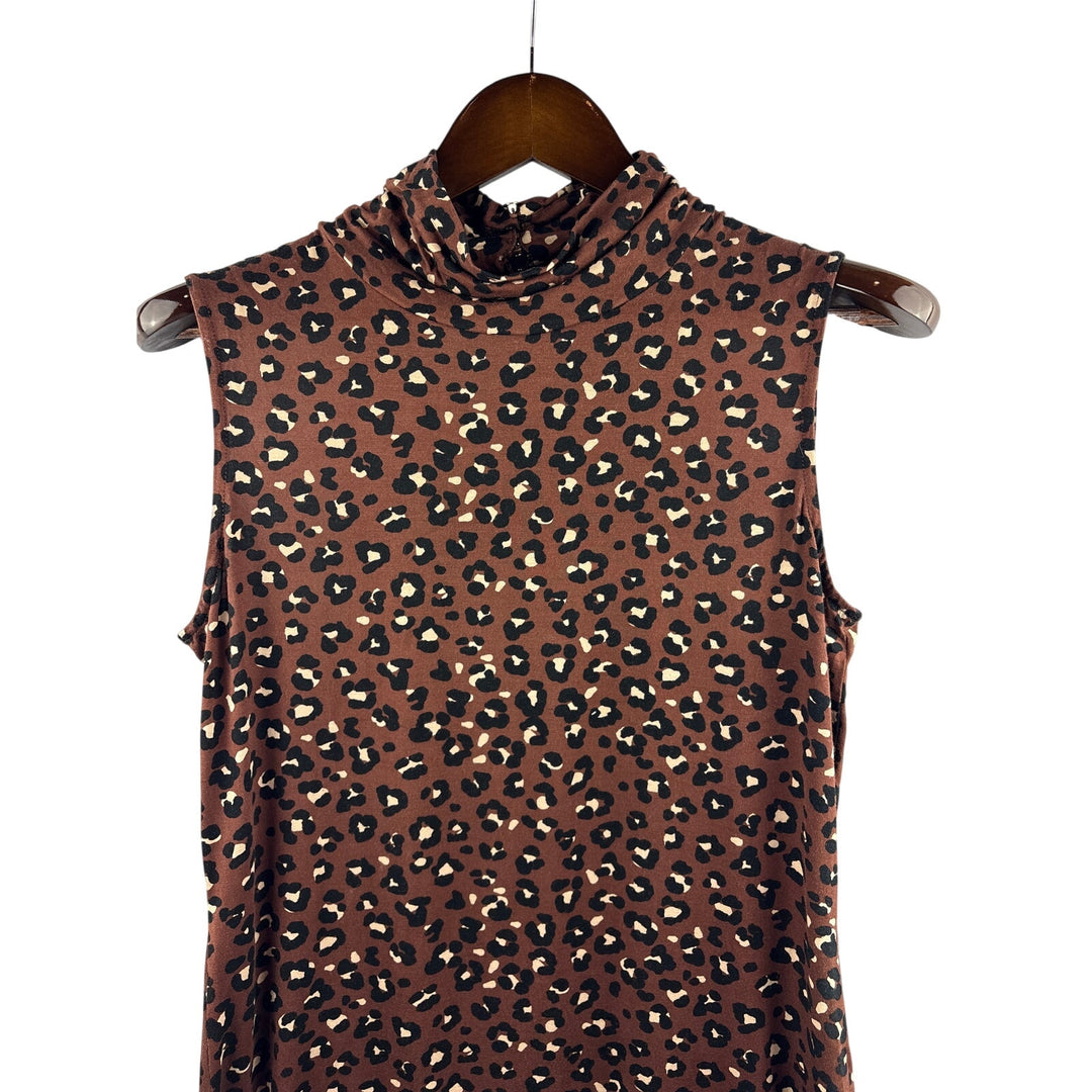 Women’s Tommy Hilfiger Medium Dark Brown Leopard Print Sleeveless Mockturtleneck