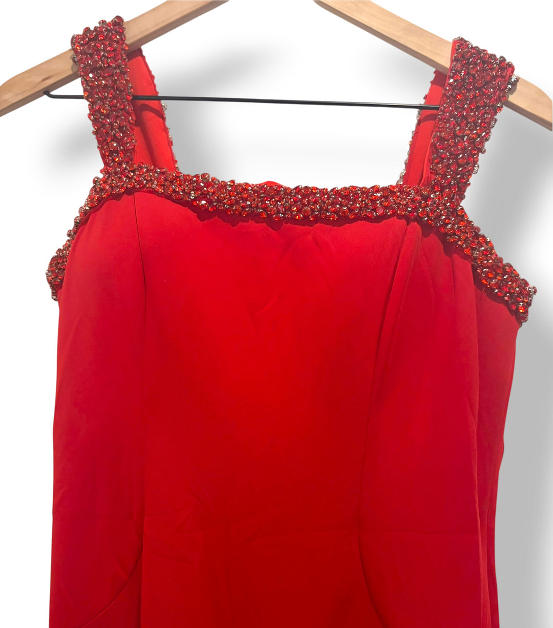 Ava Presley 29121 Red Satin Beaded Mermaid Prom Evening Gown Size 10 Bow Train
