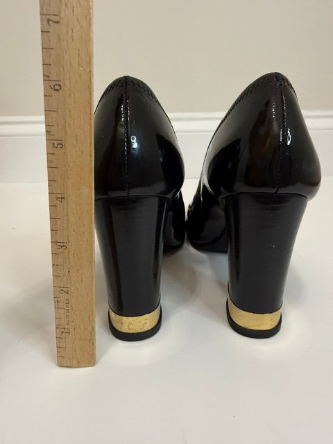 Tory Burch Maddie Patent Leather Pumps Gold Logo Sz 9.5