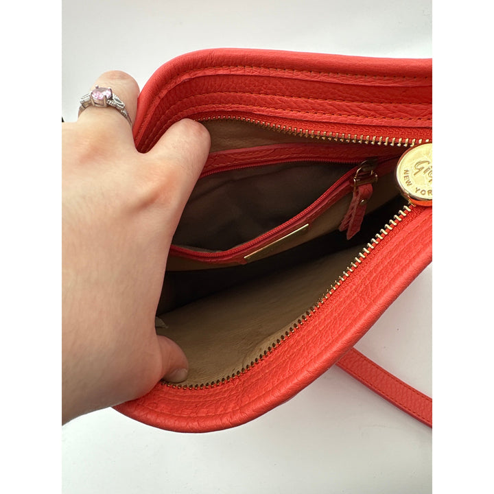 Women’s Gigi New York Coral Leather Crossbody Purse w/ Snakeskin Pattern