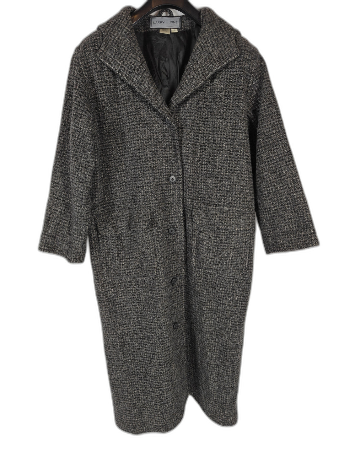Womens Larry Levine Hooded Wool Blend Long Coat Gray Size Large