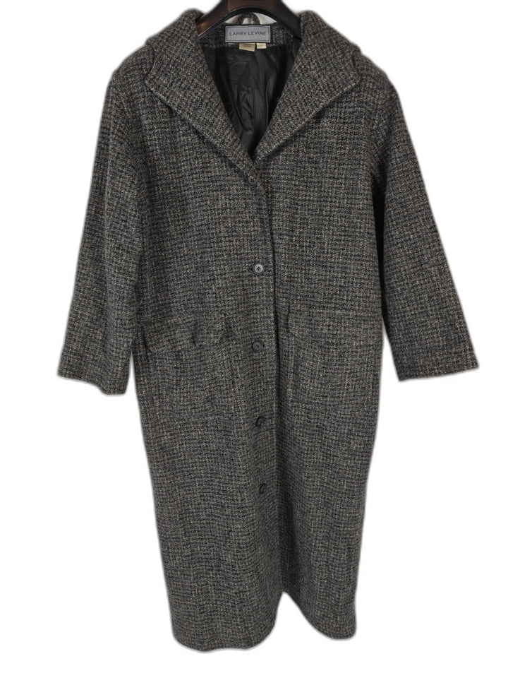 Womens Larry Levine Hooded Wool Blend Long Coat Gray Size Large