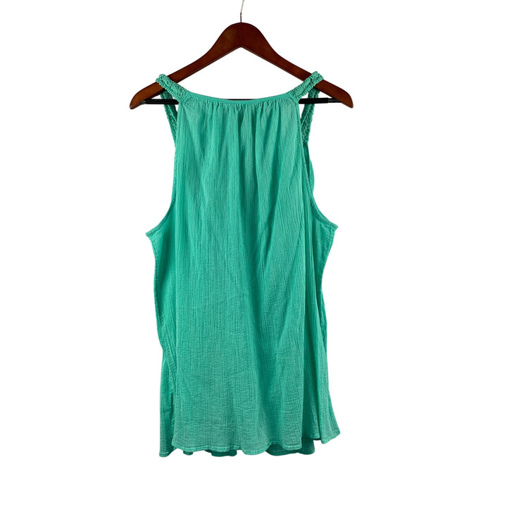 Chaps Womens 2X Turquoise Crochet Trim Tank Top 100% Cotton