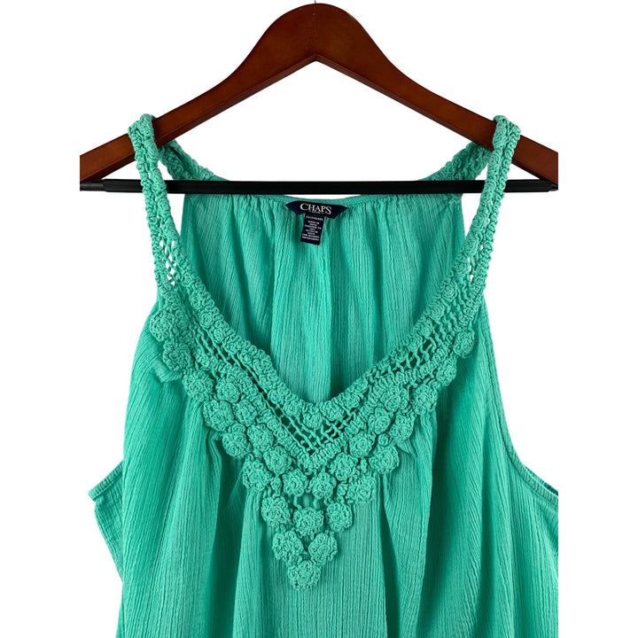 Chaps Womens 2X Turquoise Crochet Trim Tank Top 100% Cotton