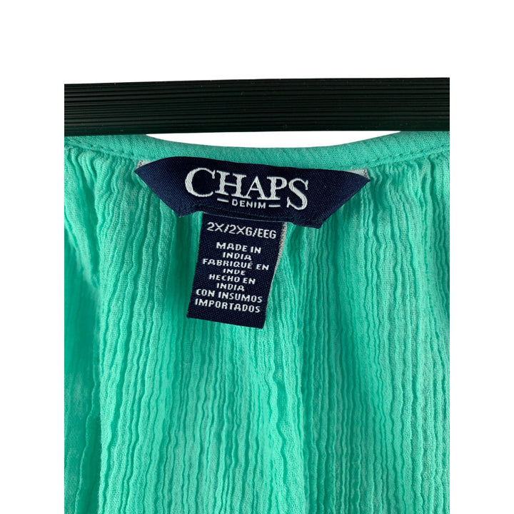 Chaps Womens 2X Turquoise Crochet Trim Tank Top 100% Cotton