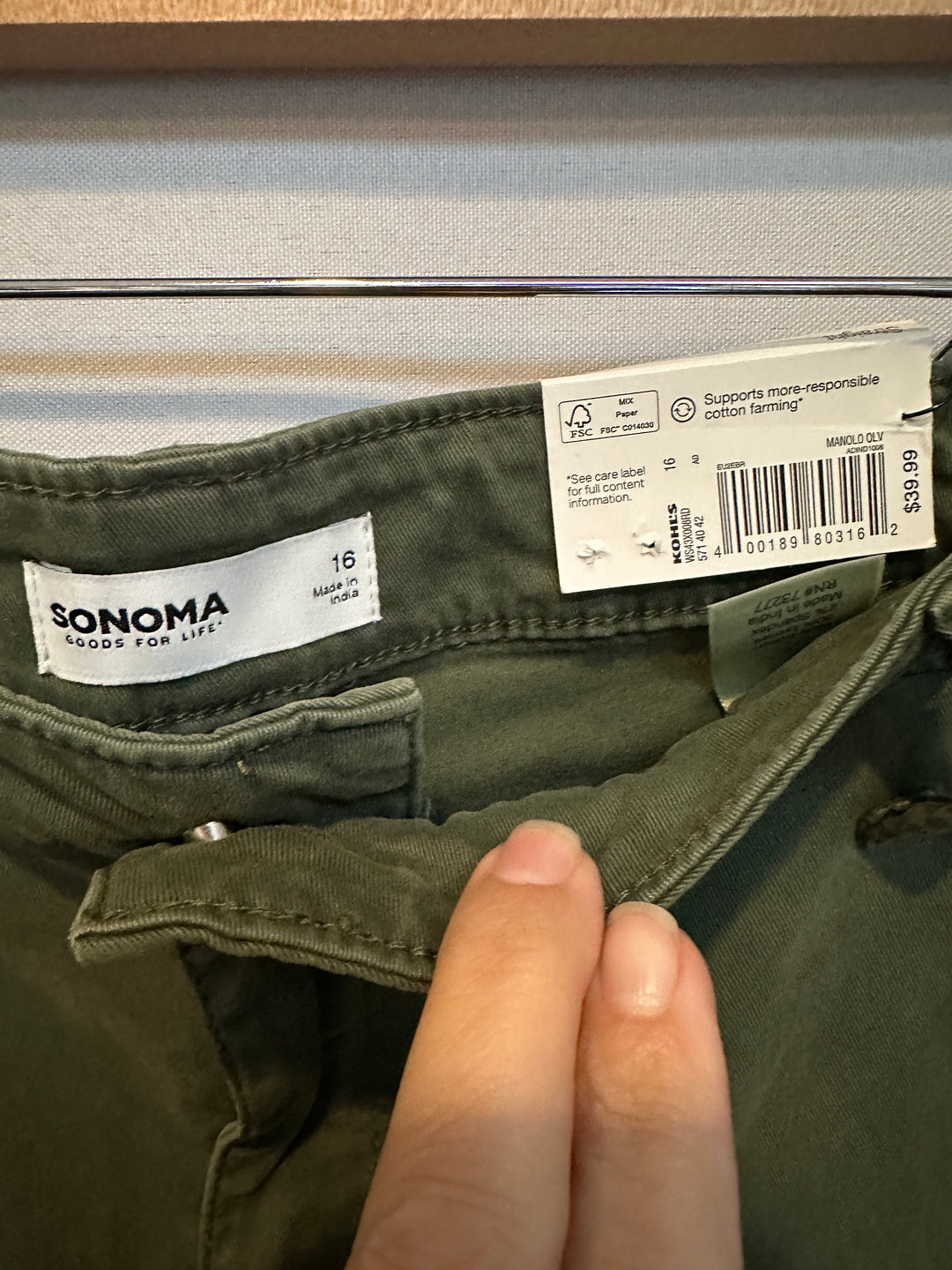 Women’s Sonoma Mid Rise Straight Cargo Pants Olive Green Size 16