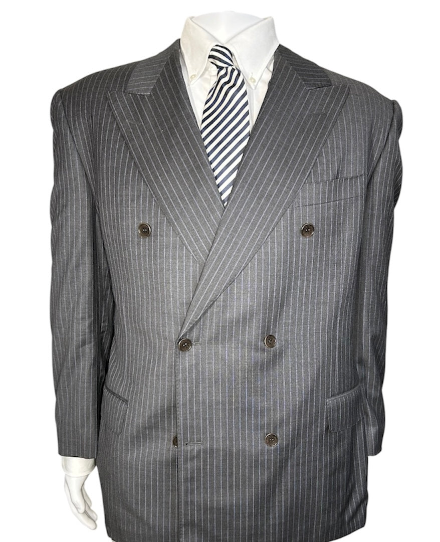 Canali Men’s Double-Breasted Pinstripe 100% Wool Suit Gray 40X29 46L Cuffed Pleated