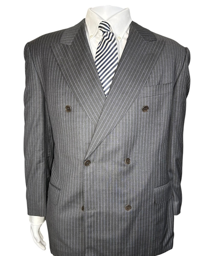 Canali Men’s Double-Breasted Pinstripe 100% Wool Suit Gray 40X29 46L Cuffed Pleated