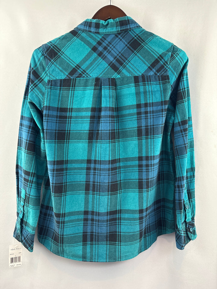 Women’s North River Small Teal &amp; Black Plaid Flannel Button Up