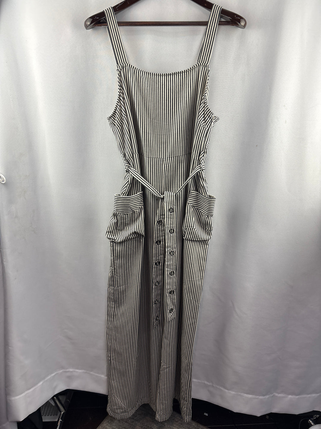 Women’s Hayden Large Black &amp; White Striped Sleeveless Jumpsuit