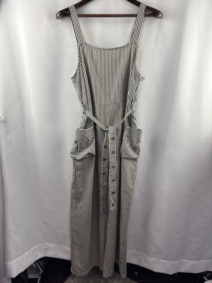 Women’s Hayden Large Black &amp; White Striped Sleeveless Jumpsuit