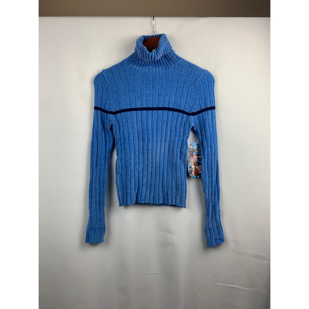 Energie Womens Ribbed Turtleneck Sweater Medium Acrylic Rayon Spandex Moonltblue