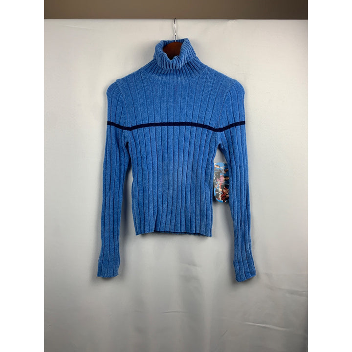 Energie Womens Ribbed Turtleneck Sweater Medium Acrylic Rayon Spandex Moonltblue