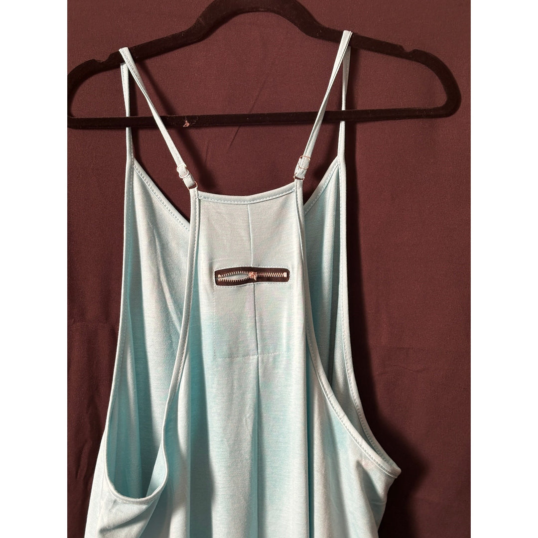 Womens Light Blue Adjustable Strap Jumpsuit With Pockets