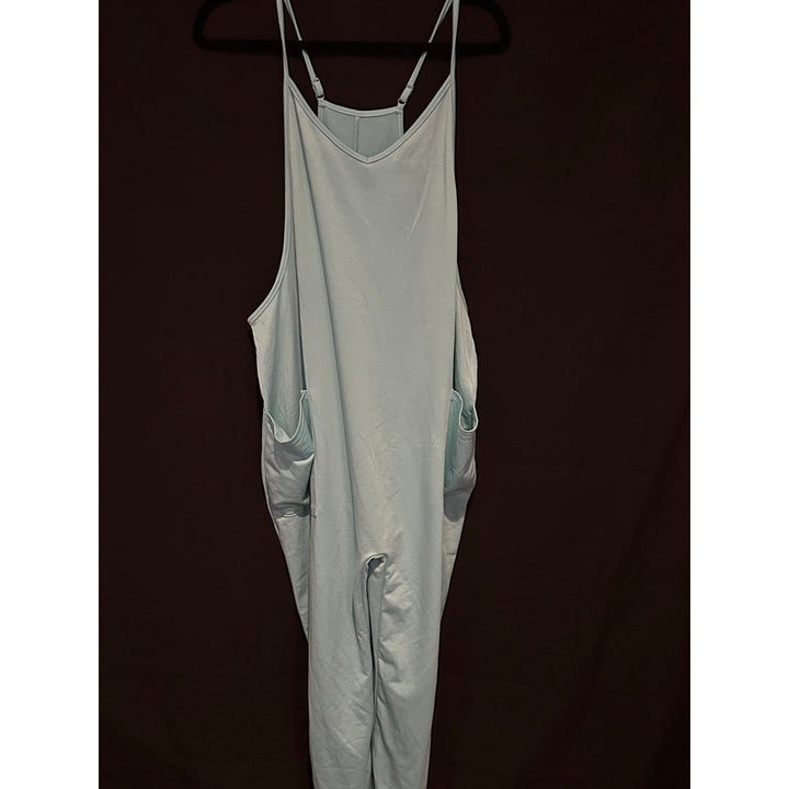 Womens Light Blue Adjustable Strap Jumpsuit With Pockets