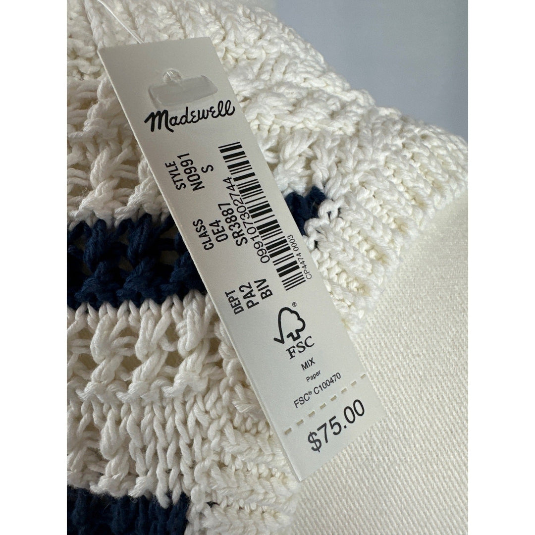 Madewell 100% Cotton Blue/Cream Striped Knit Tank Sweater Size S