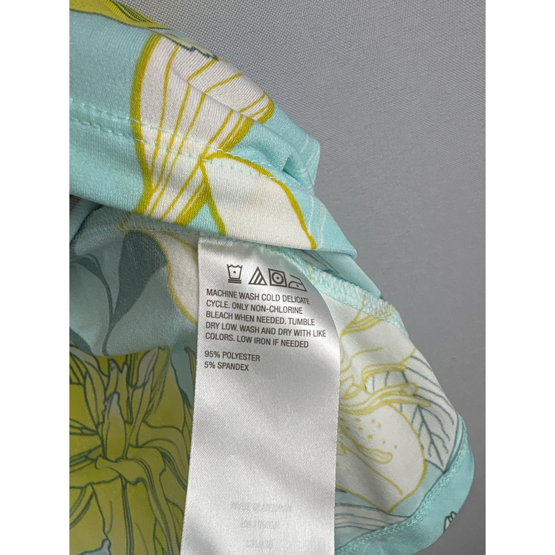 Iman Womens Sleeveless Floral Tank Top Size S Light Blue & Yellow Polyester/Spandex