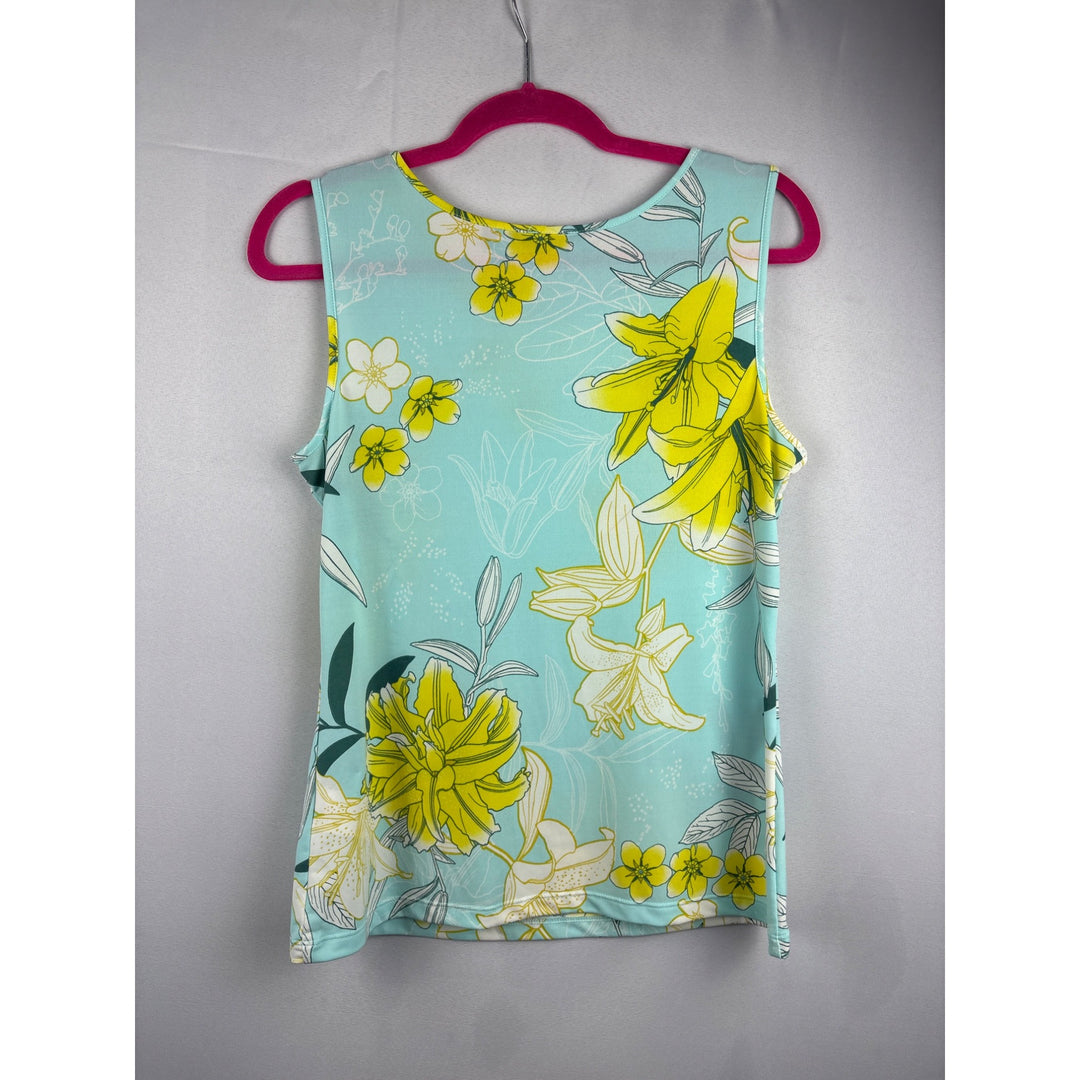 Iman Womens Sleeveless Floral Tank Top Size S Light Blue & Yellow Polyester/Spandex