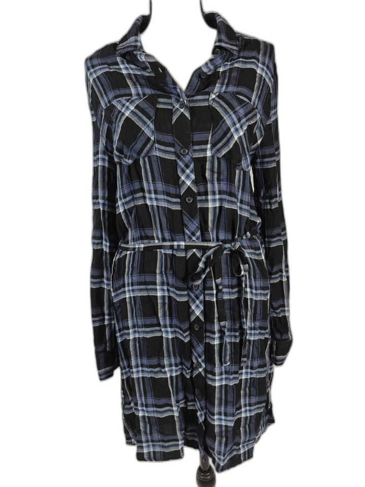 Women’s BeachLunchLounge Plaid Shirt Dress Black Blue Size XS/TP