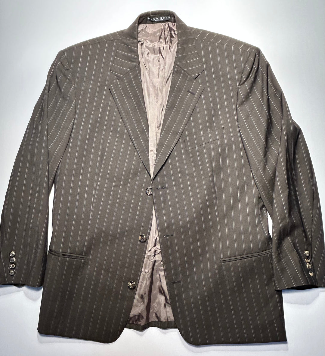 Hugo Boss Vintage Made in USA Men’s Black Pinstripe Wool Suit 46L 40x30