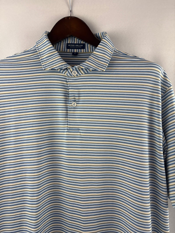Men’s Peter Millar XL Blue, White, Black Striped Golf Polo