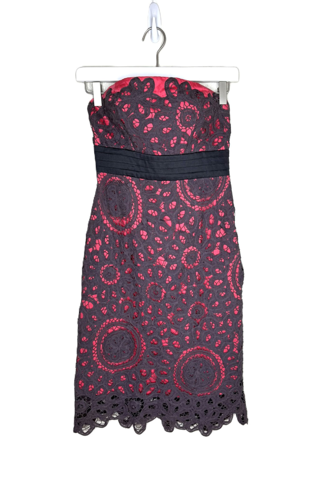 Anthropologie Floreat Pink & Gray Tube Dress, Crochet Overlay, Removable Straps, Size 0