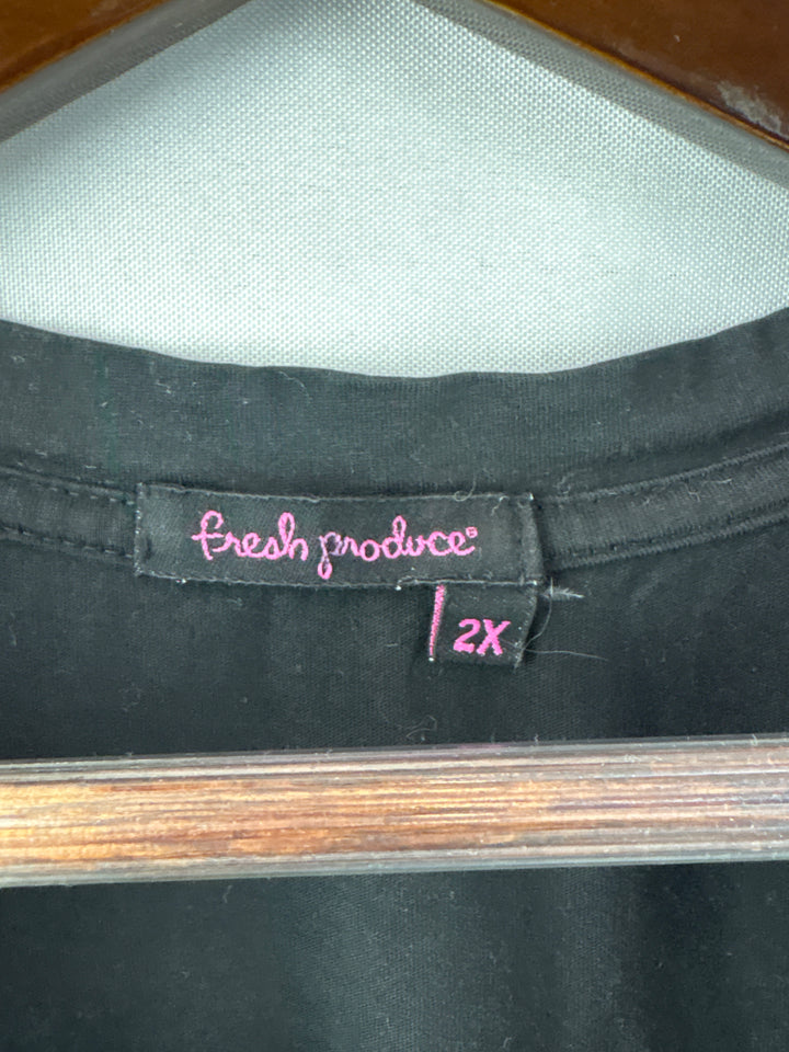 Women’s Fresh Produce Size 2X Black V-Neck T-Shirt