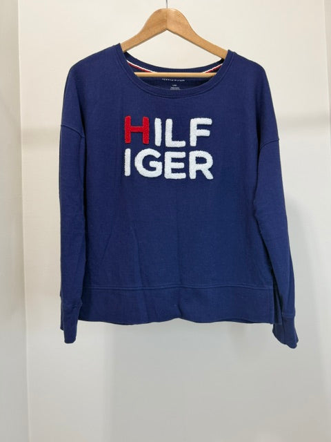 Tommy Hilfiger Navy Textured Logo Crewneck Sweatshirt SzL