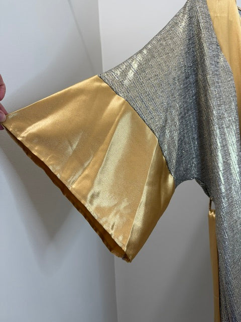 Metallic Gold Silver Maxi Kimono Robe Belted One Size
