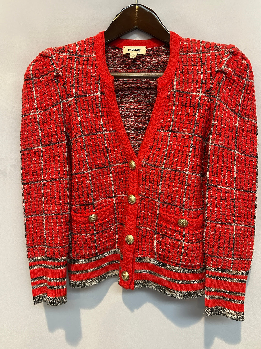 Womens L Agence Jenni Red Cardigan Gold Buttons Size XS