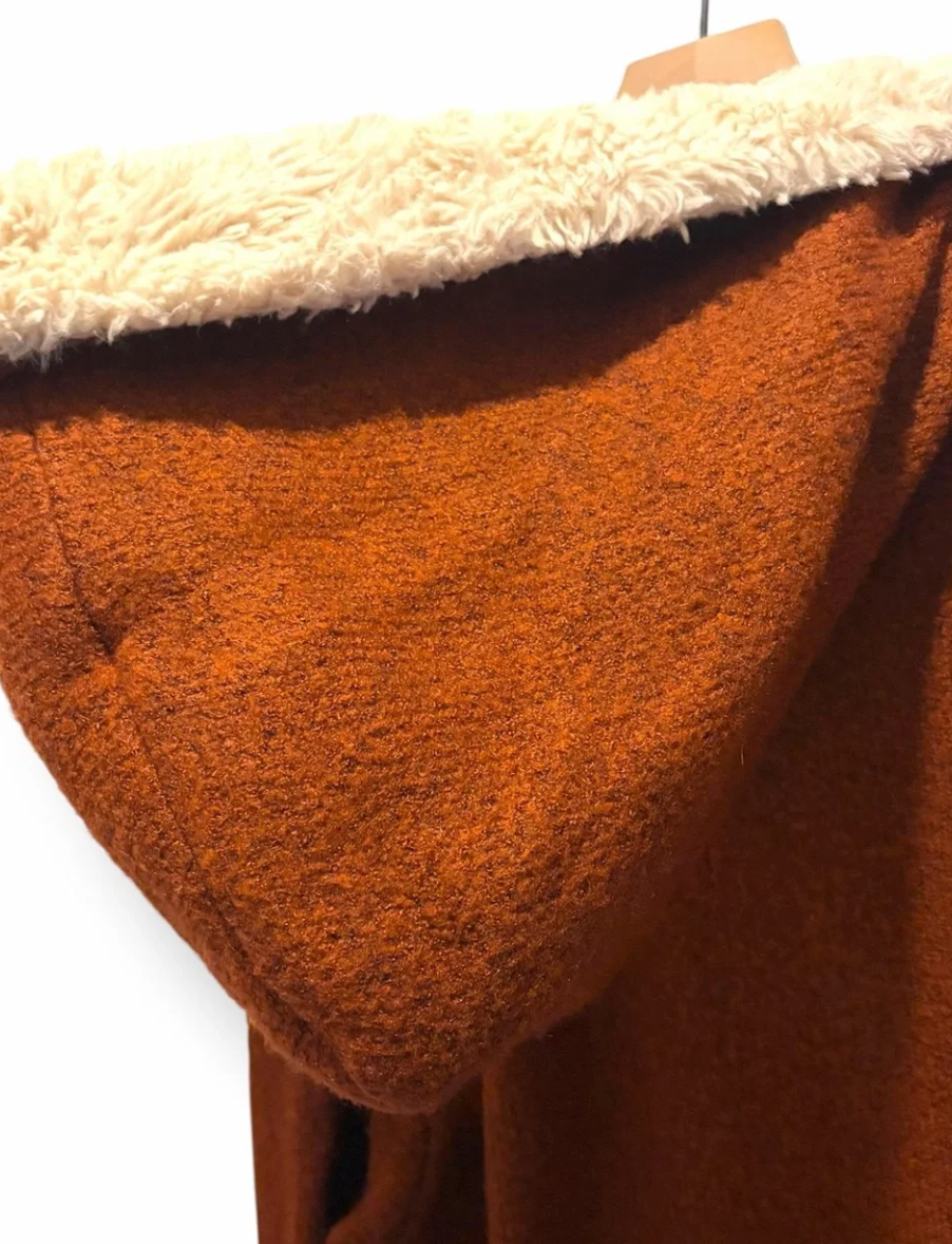 Zara Knit Hooded Cardigan Sz S Brown Sherpa Lapel Boho Hippie Sweater Jacket