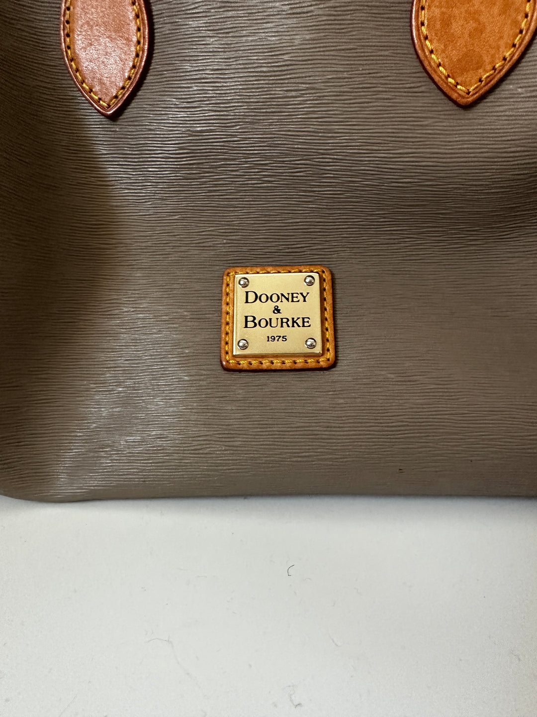 Dooney &amp; Bourke Taupe Gray Satchel Bag Tan Leather Trim Crossbody Strap