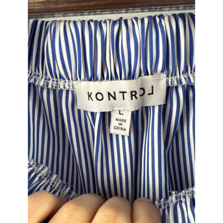 Women’s Kontrol Large White & Blue Striped 3/4 Sleeve Blouse