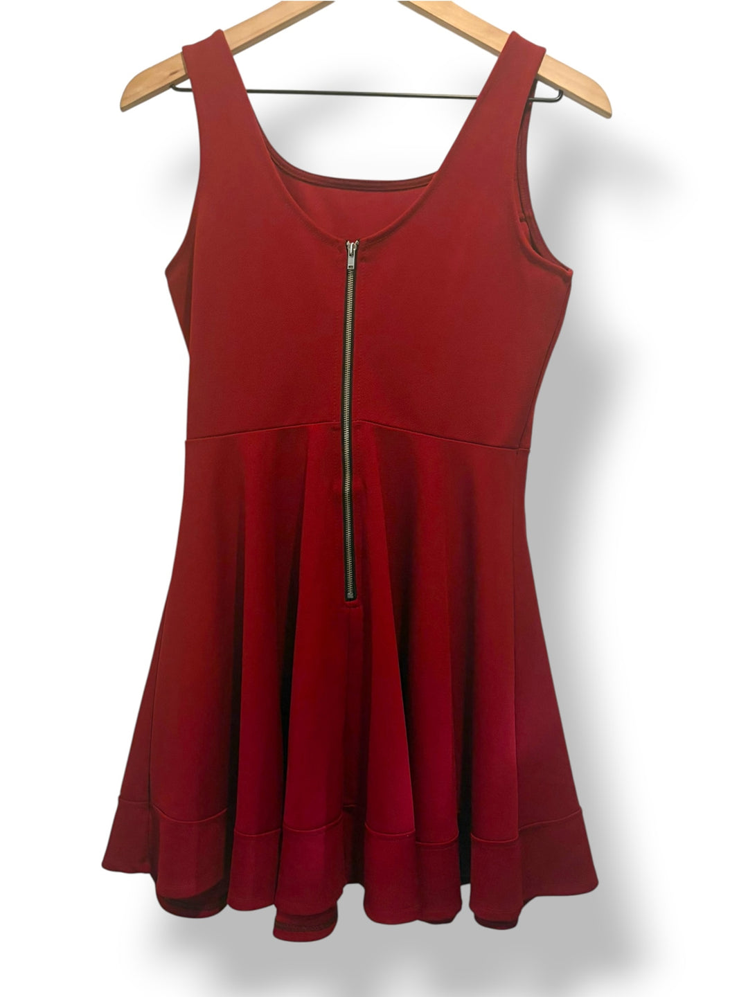 Simlu Deep Red Fit And Flare Mini Dress Sleeveless Scoop Neck Size Small