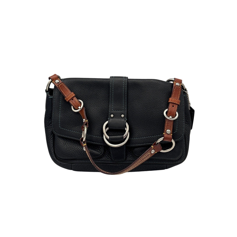 Women’s Coach Black Leather Purse w/ Brown Strap & Faux Buckle