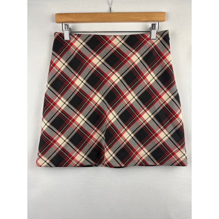 Women’s H&amp;M Size 6 Red, Cream, &amp; Black Plaid Skirt