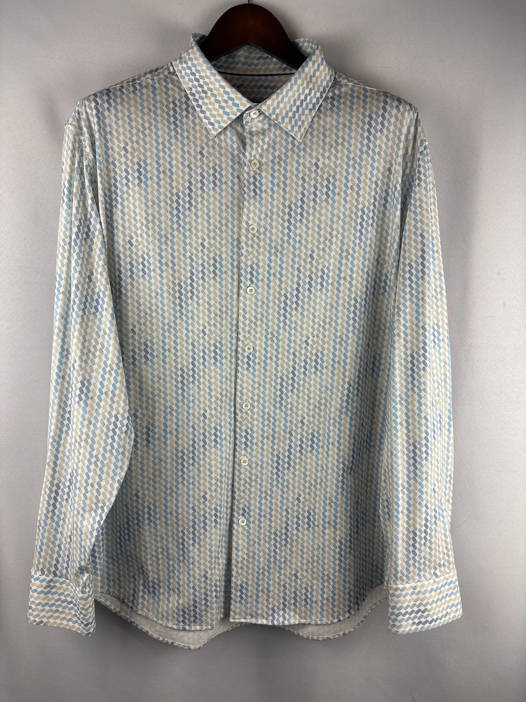 Men’s Bugatchi XXL White &amp; Blue Patterned Button Down
