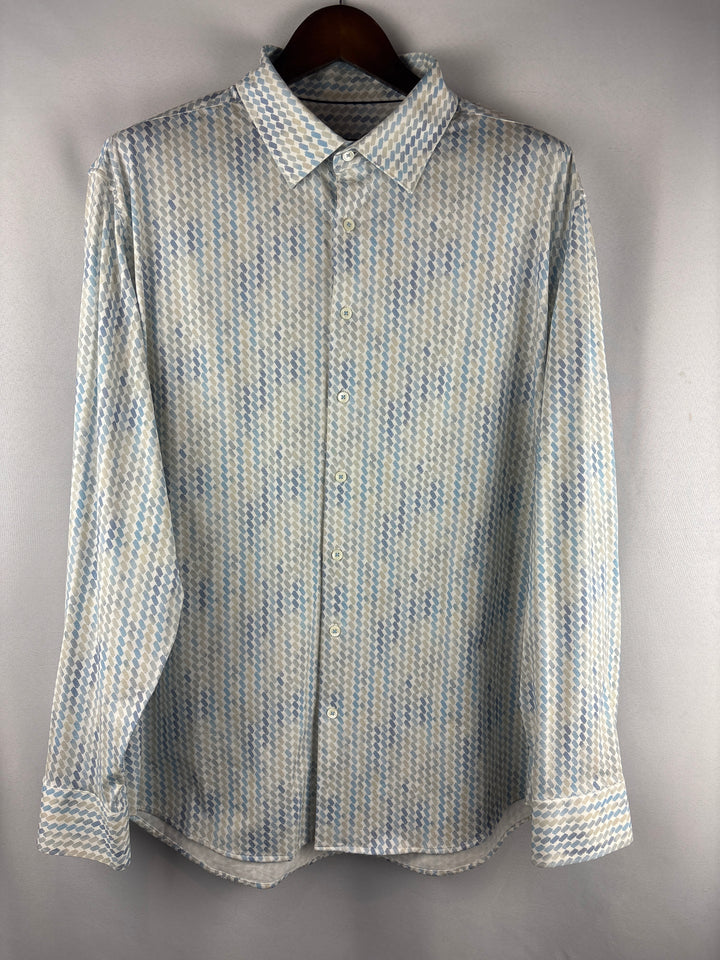 Men’s Bugatchi XXL White &amp; Blue Patterned Button Down