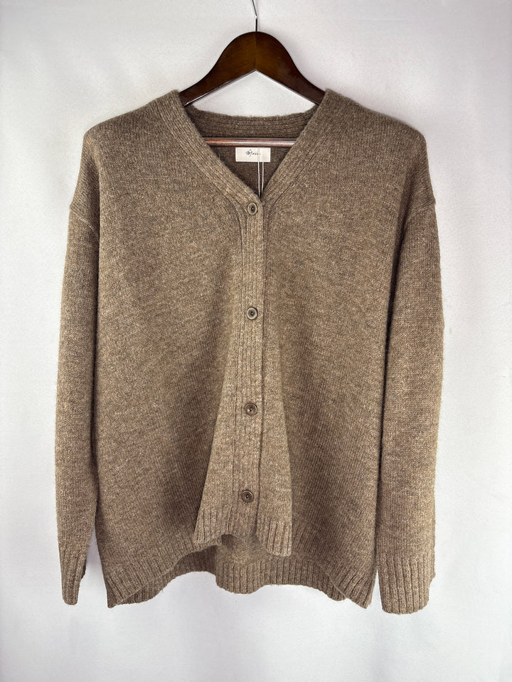 Womens Moia Brown Alpaca Wool Blend V Neck One Size Cardigan