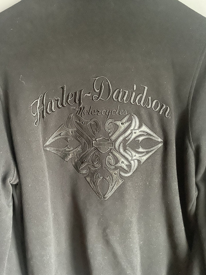 Harley Davidson Womens L Black Double Breasted Jacket Detachable Sherpa Hood Peacoat