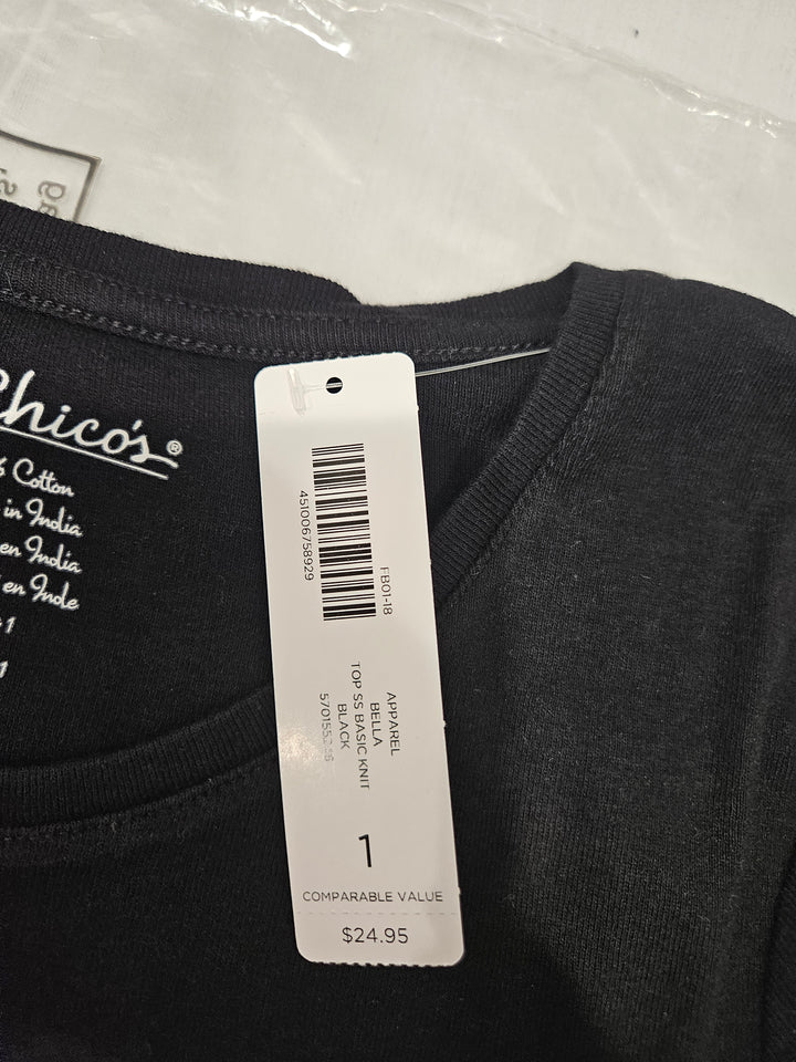 Womens Chico’s Bella Short Sleeve Basic Knit Top in Black Size 1