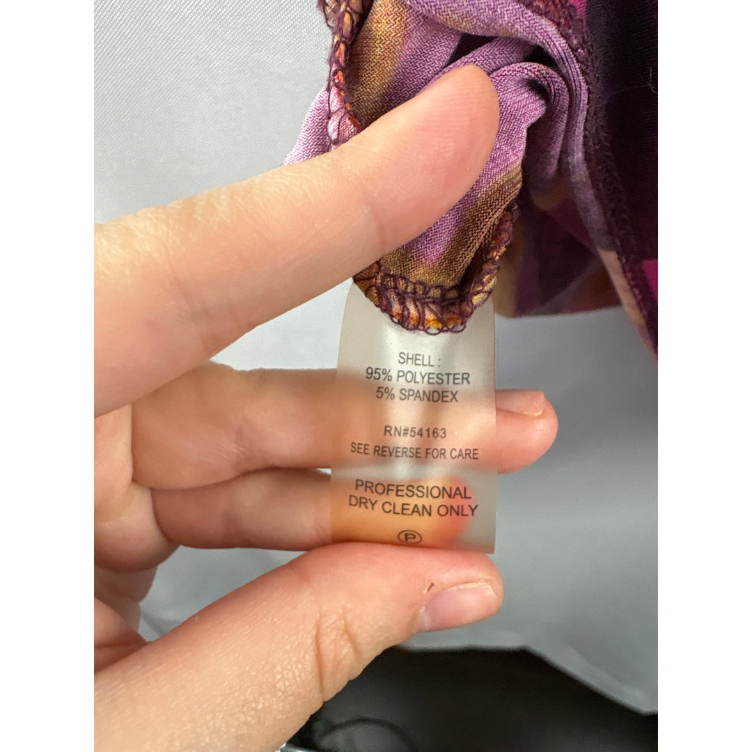 Women’s Calvin Klein Purple, Red, Orange, & Black Patterned Cowelneck Blouse
